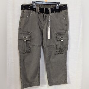 Rock Revival NWT Army Green Cargo Crop Low Rise Y2K Black Belt 28"